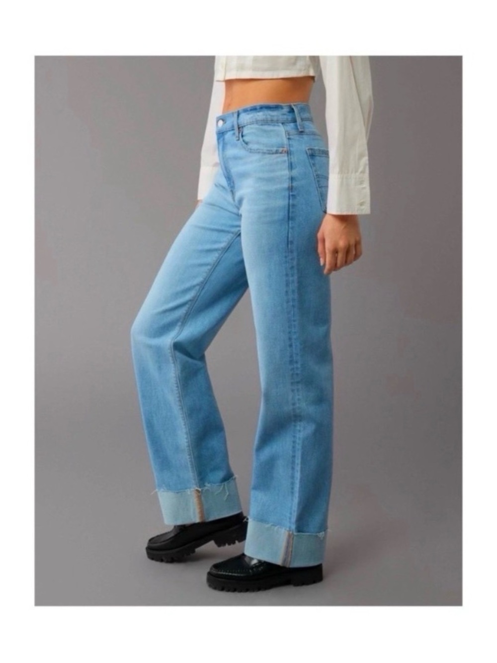 AMERICAN EAGLE STOVEPIPE CROP RELAXED JEANS - Picture 3 of 9